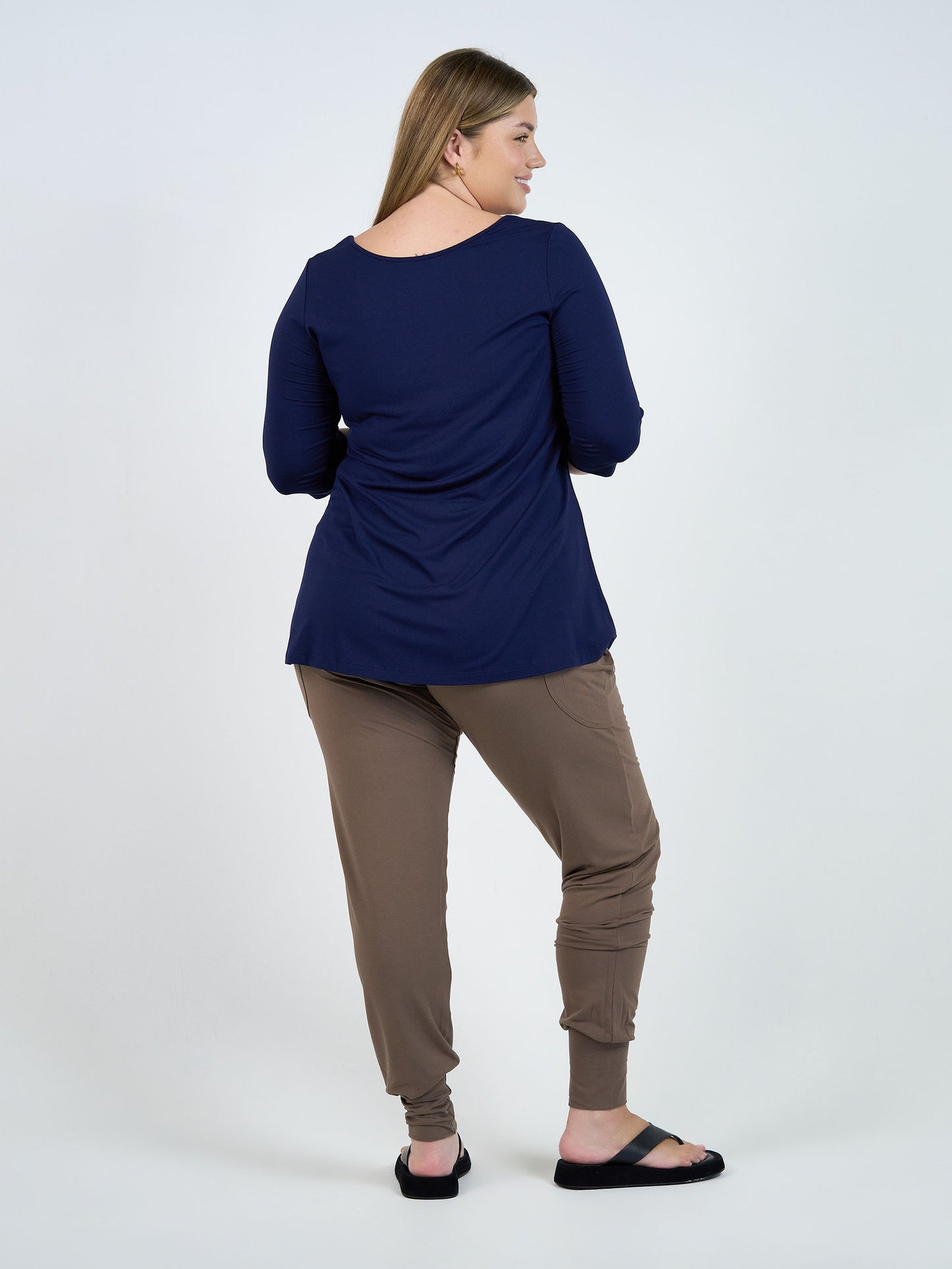Aretha 3/4 Sleeve Bamboo Top - Navy