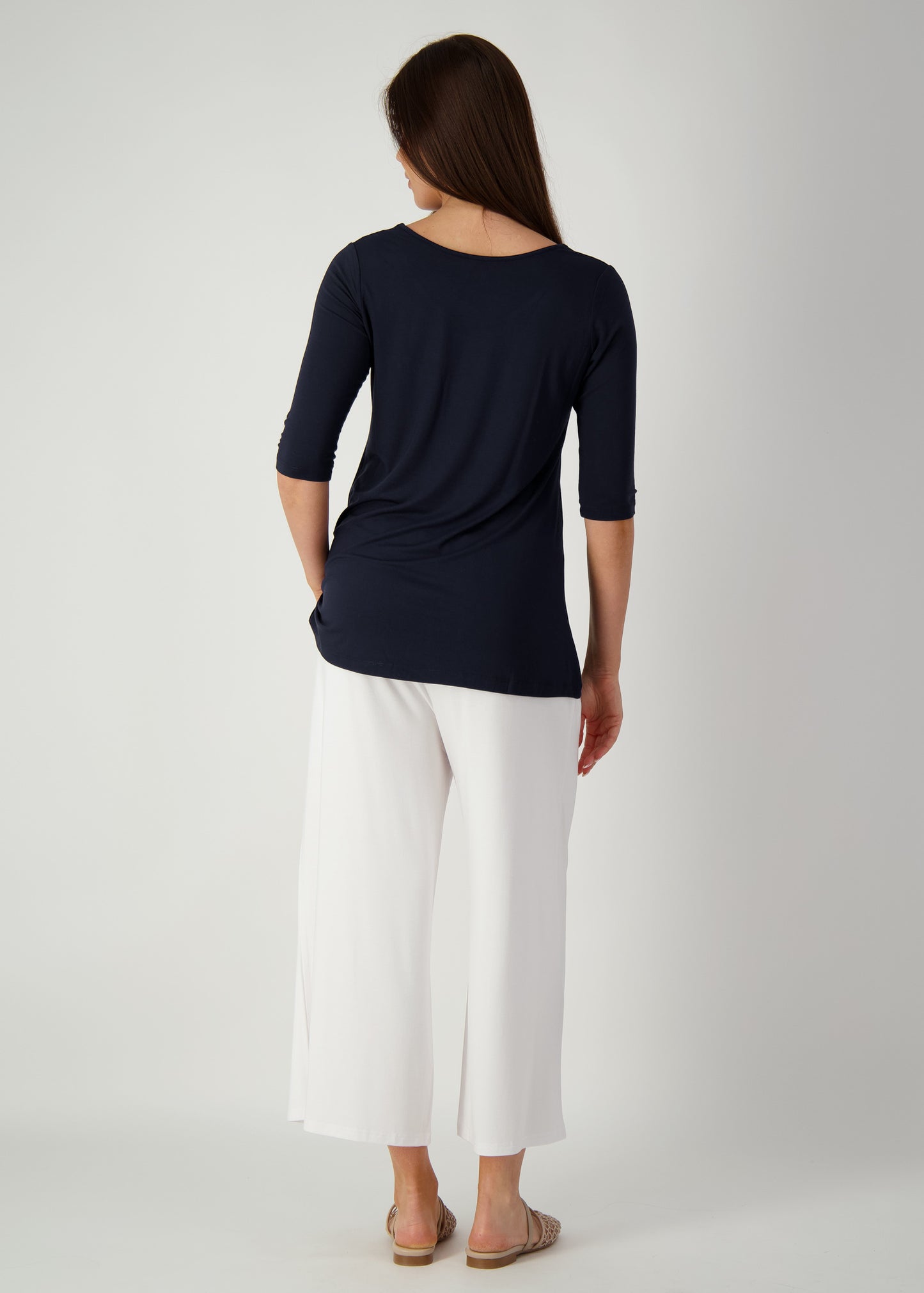Aretha 3/4 Sleeve Bamboo Top - Navy