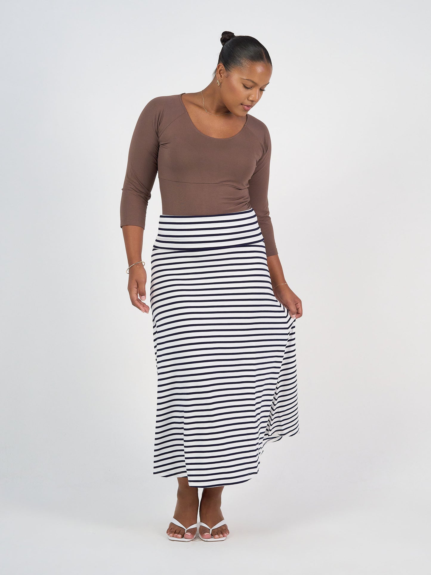 Jackson Bamboo Maxi Skirt - Navy & White Stripe