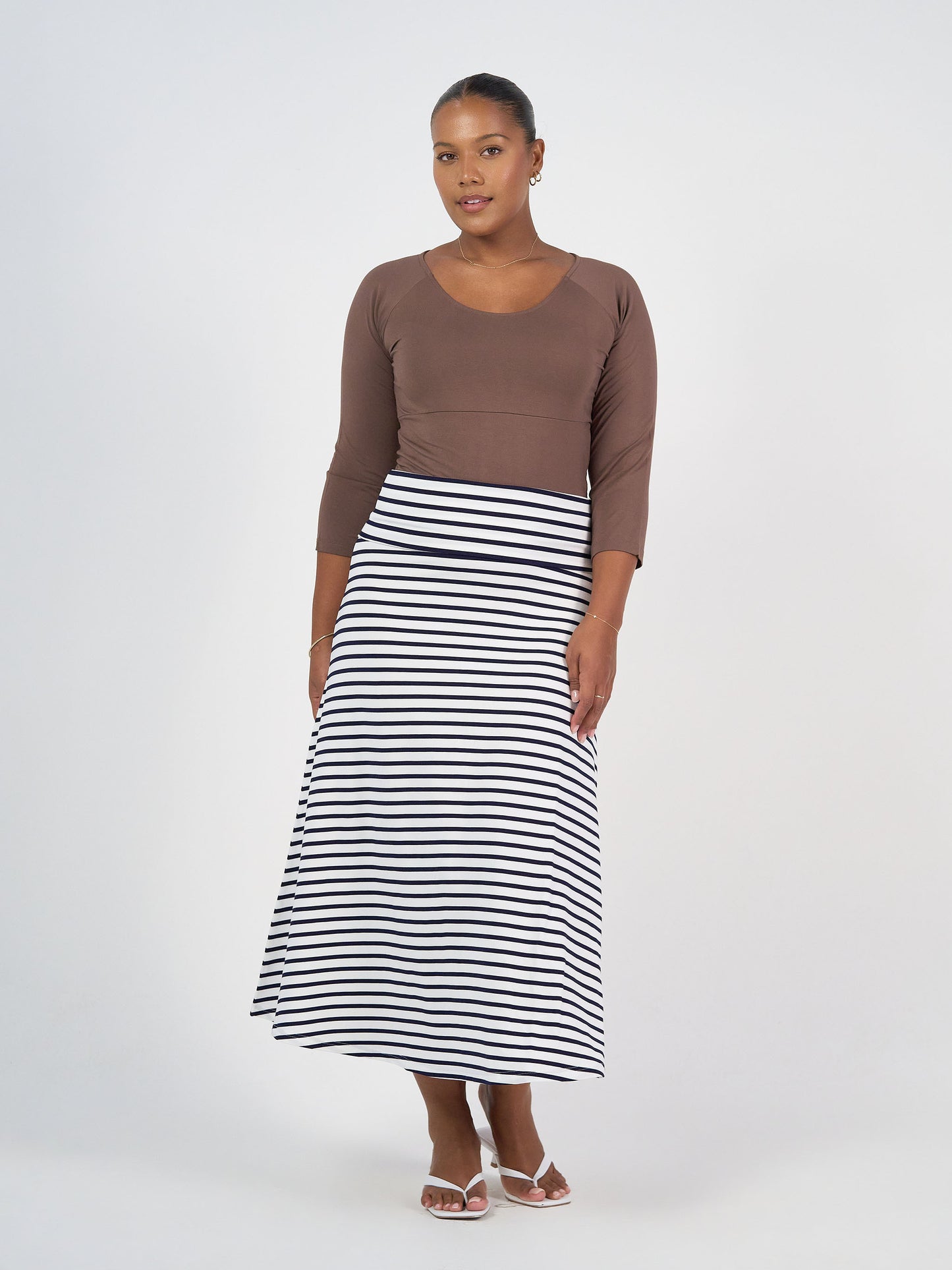Jackson Bamboo Maxi Skirt - Navy & White Stripe