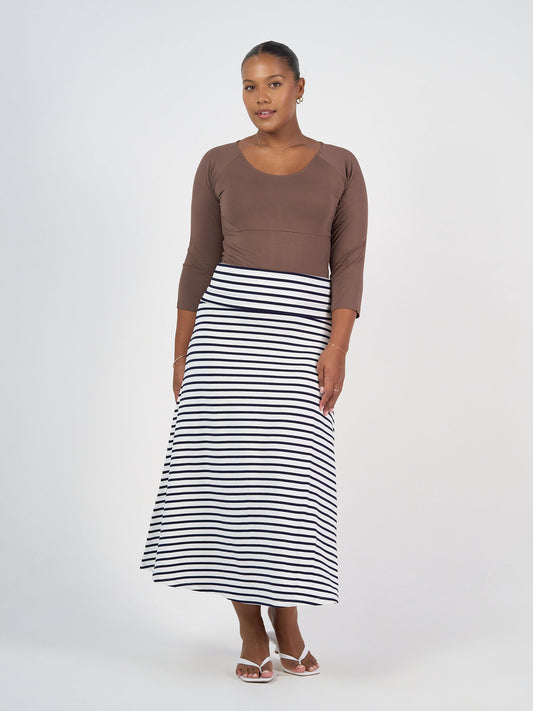 Jackson Bamboo Maxi Skirt - Navy & White Stripe