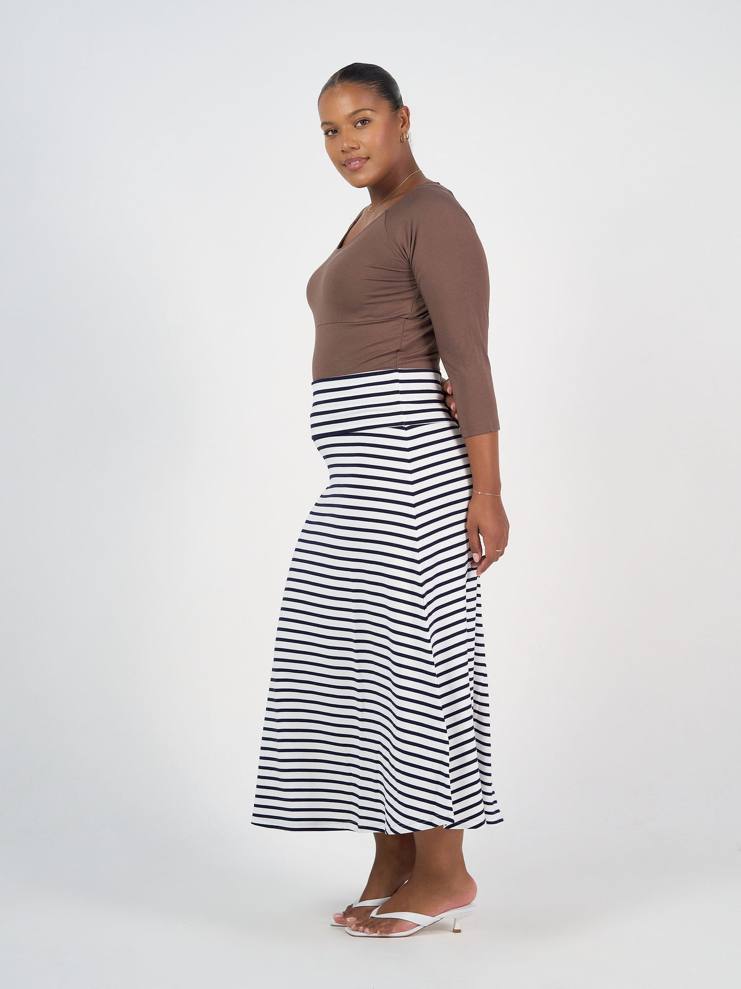 Jackson Bamboo Maxi Skirt - Navy & White Stripe
