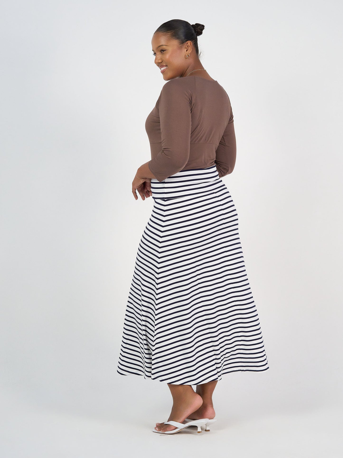 Jackson Bamboo Maxi Skirt - Navy & White Stripe