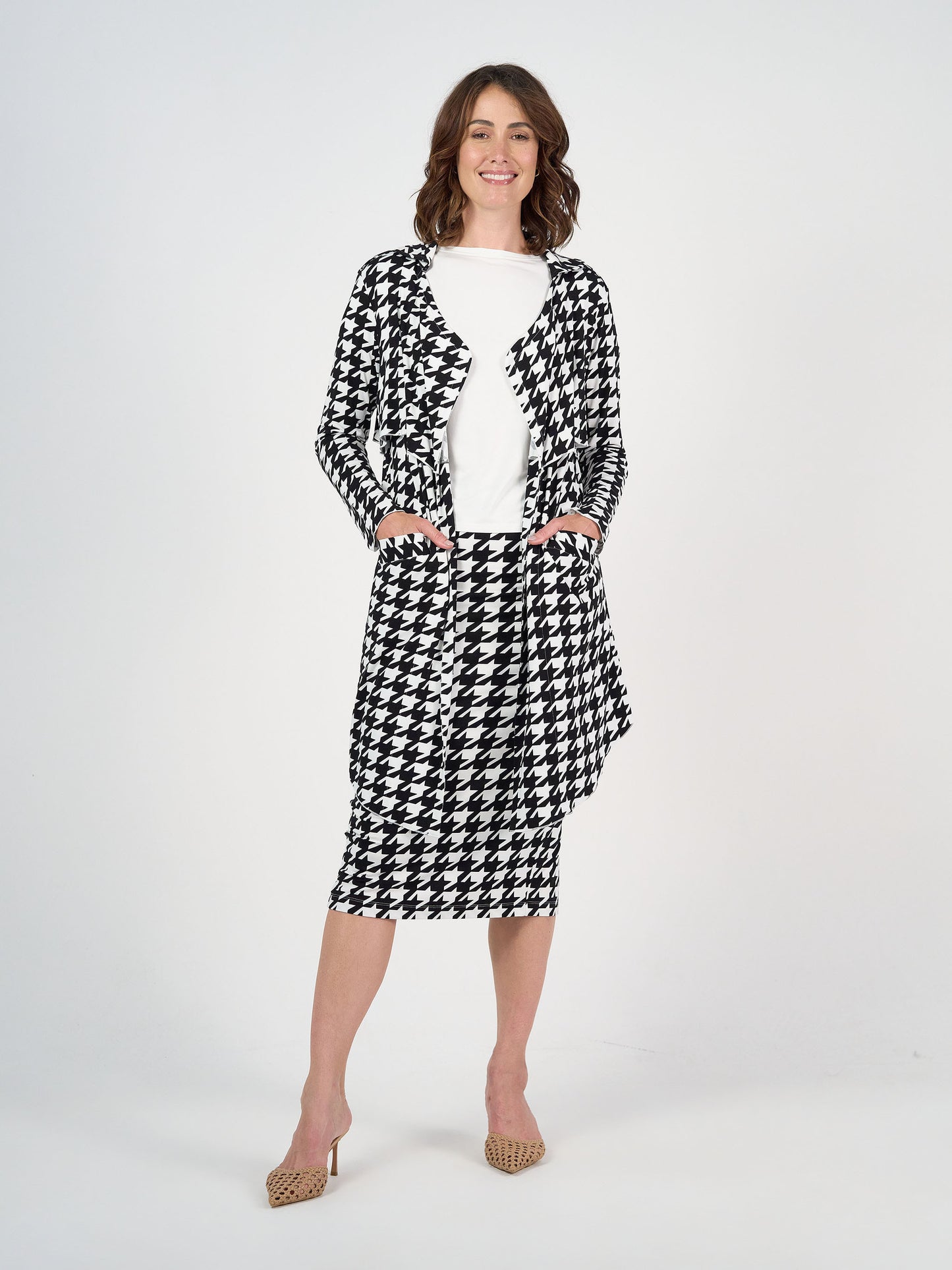 Avril Bamboo Trench Coat - Houndstooth