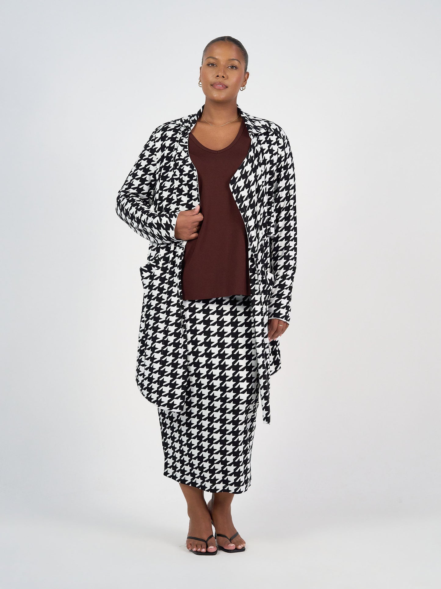 Avril Bamboo Trench Coat - Houndstooth