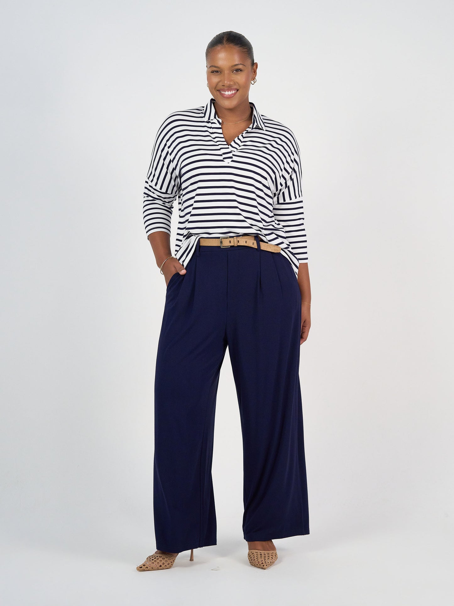 Billie Bamboo Wide Leg Dress Pant - Navy