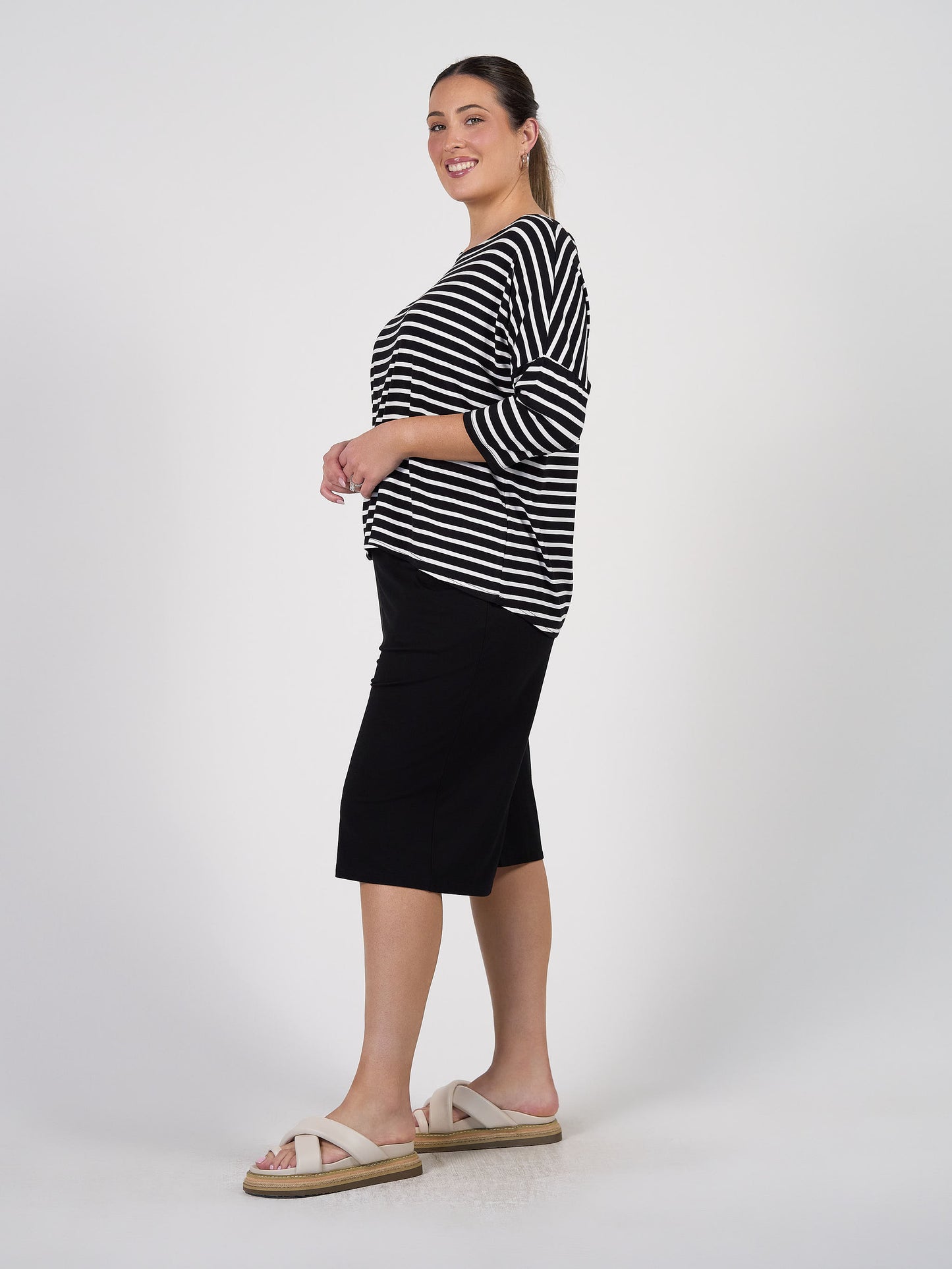Camila 3/4 Sleeve Bamboo Top - Black & White Stripe