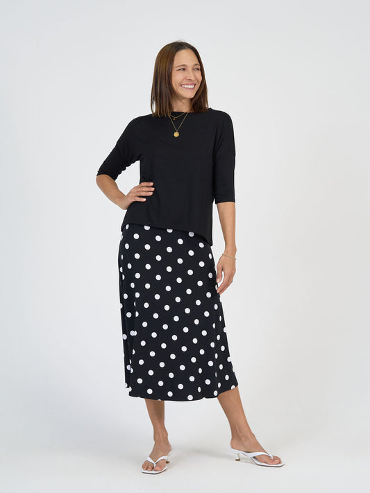 Lou Lou Australia Camila 3/4 Sleeve Bamboo Top in black.