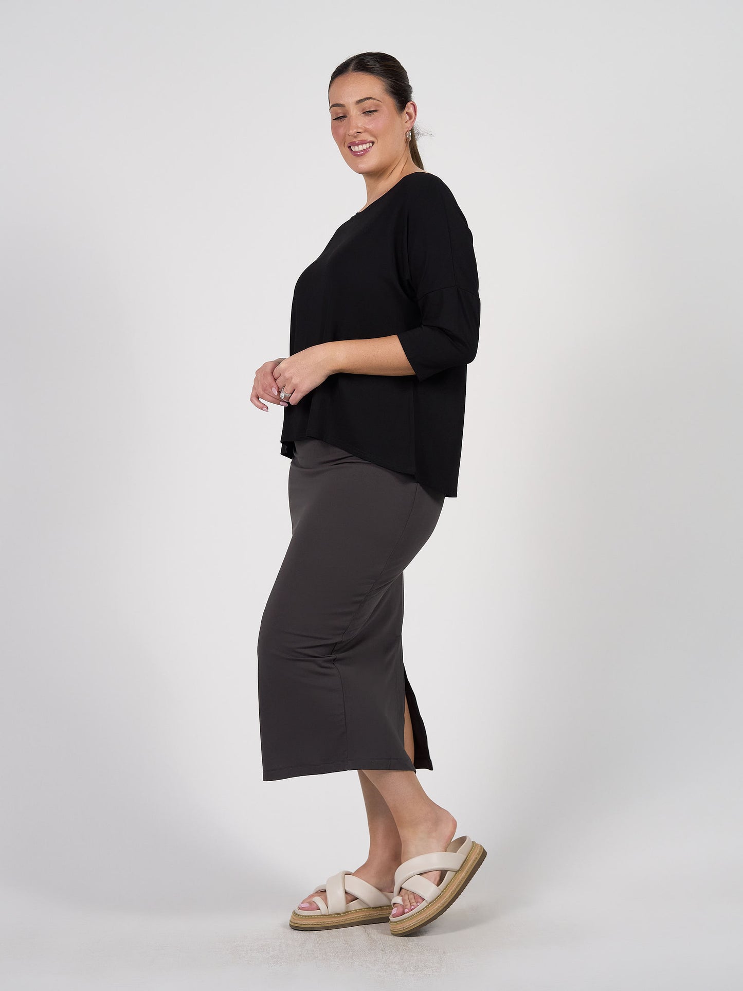 Camila 3/4 Sleeve Bamboo Top - Black