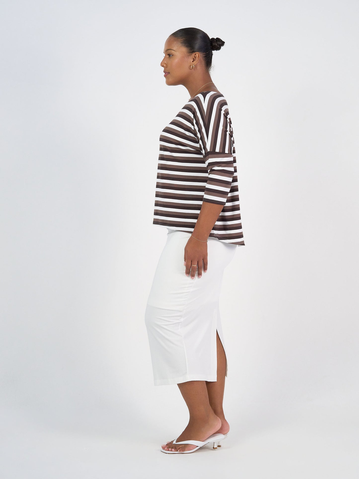 Camila 3/4 Sleeve Bamboo Top - Brown Stripe