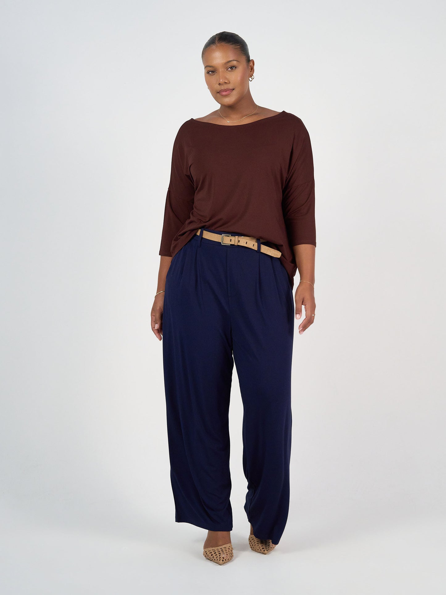 Camila 3/4 Sleeve Bamboo Top - Burgundy
