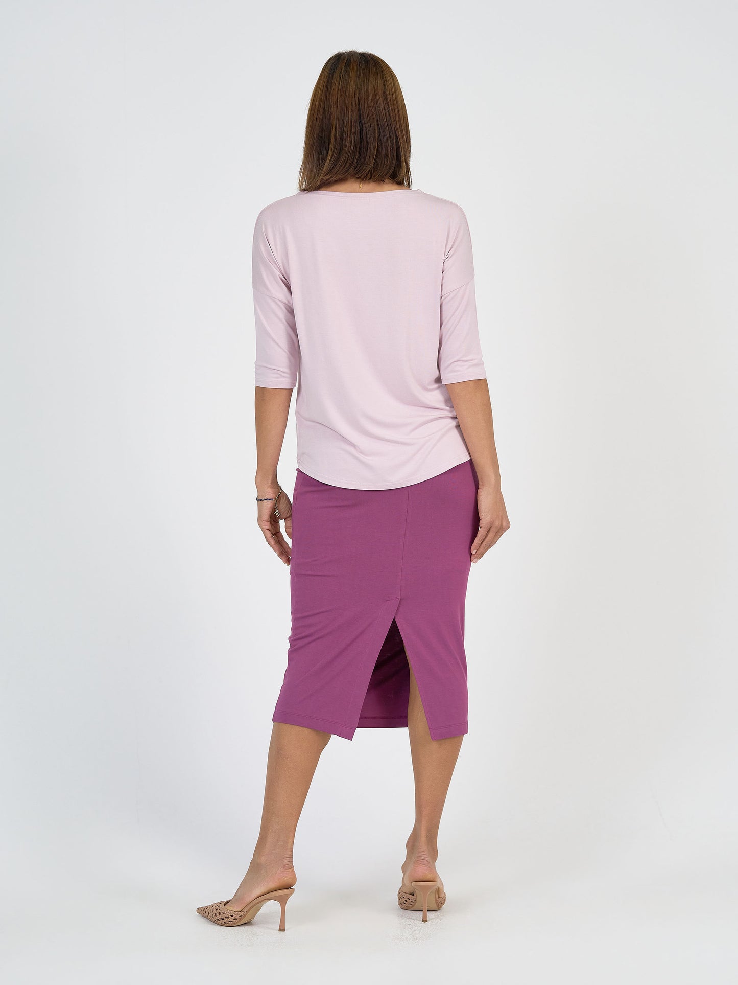 Lou Lou Australia Lilac top with Plum purple tube skirt
