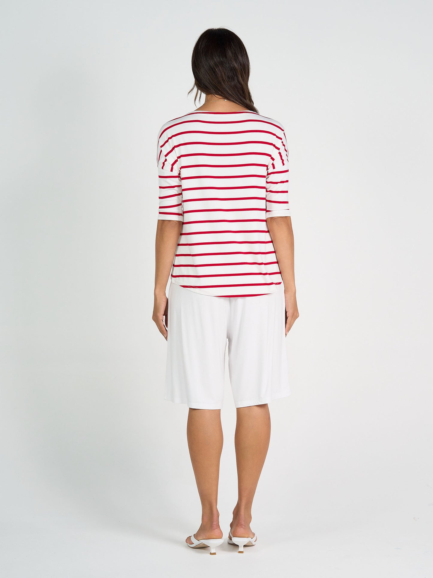 Camila 3/4 Sleeve Bamboo Top - Lipstick & White Stripe