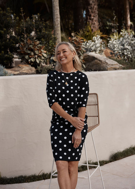 Camila 3/4 Sleeve Bamboo Top - Polka Dot