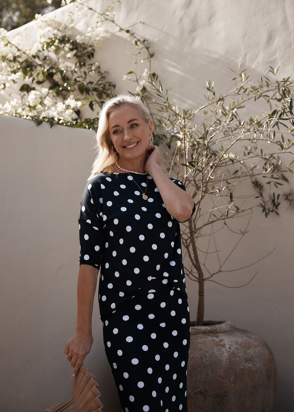 Camila 3/4 Sleeve Bamboo Top - Polka Dot