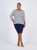 Camila 3/4 Sleeve Bamboo Top - Navy & White Stripe