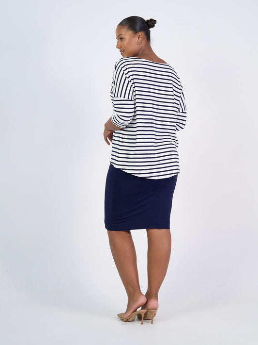 Camila 3/4 Sleeve Bamboo Top - Navy & White Stripe