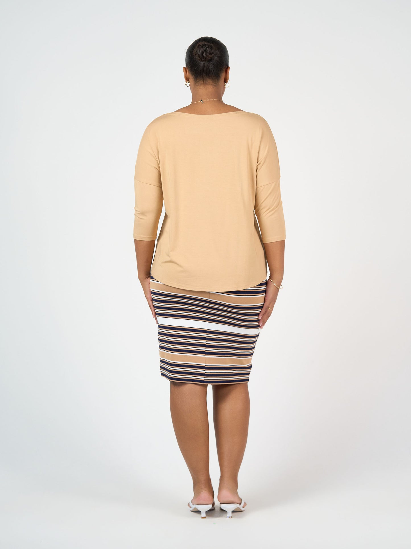 Lou Lou Australia Bamboo Tan 3/4 Sleeve Top and Stripe Tube Skirt
