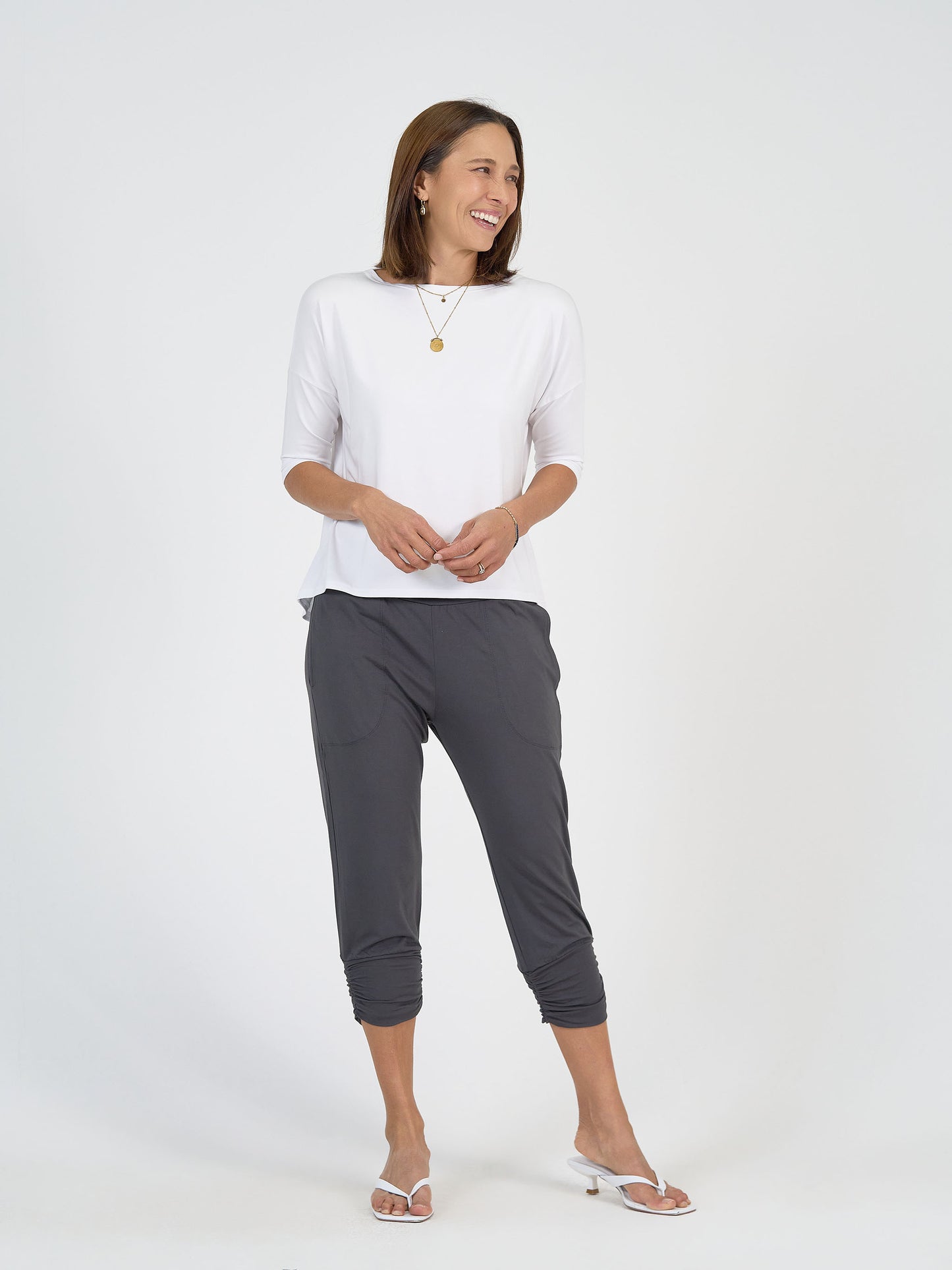 Bamboo Jogger Pant and White 3/4 Sleeve Top Lou Lou Australia 
