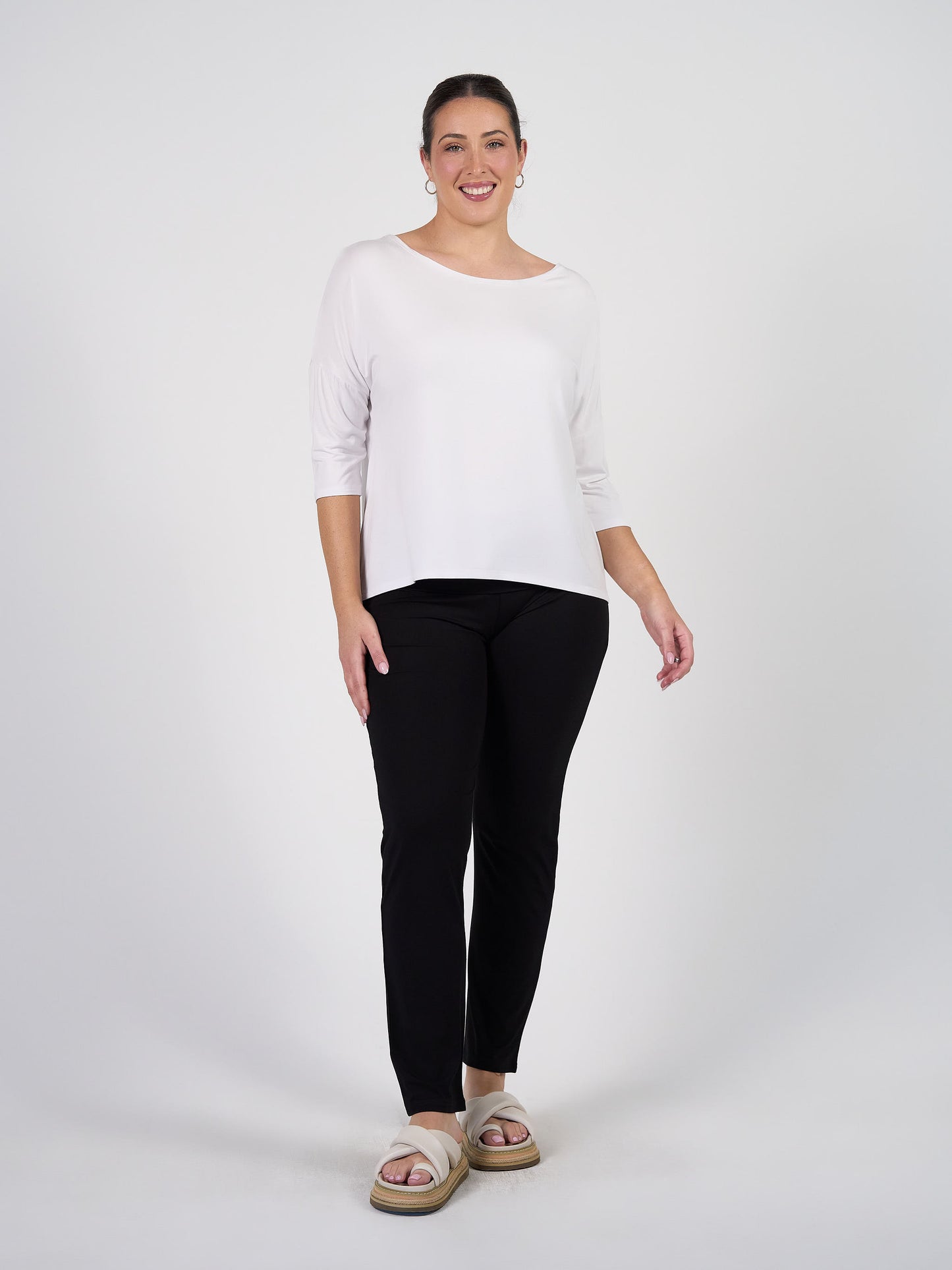 Camila 3/4 Sleeve Bamboo Top - White