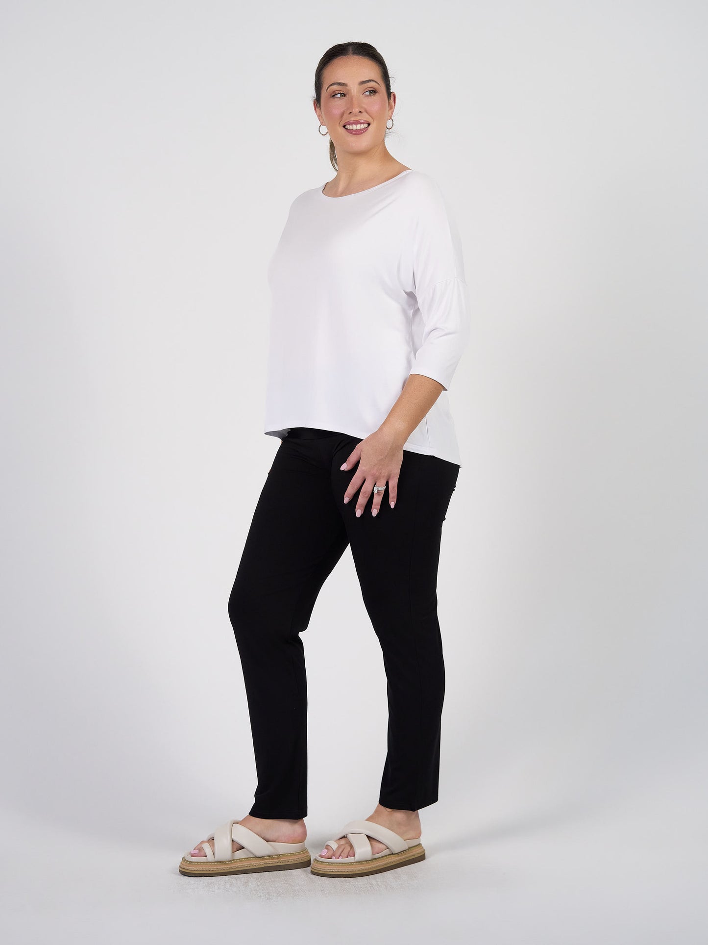 Camila 3/4 Sleeve Bamboo Top - White