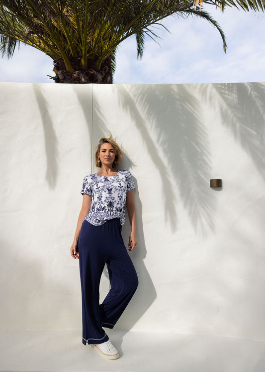 Janis Short Sleeve Bamboo T-Shirt - Blue Palm