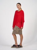 Carrie Cashmere & Bamboo Knit Poncho - Fiery Red