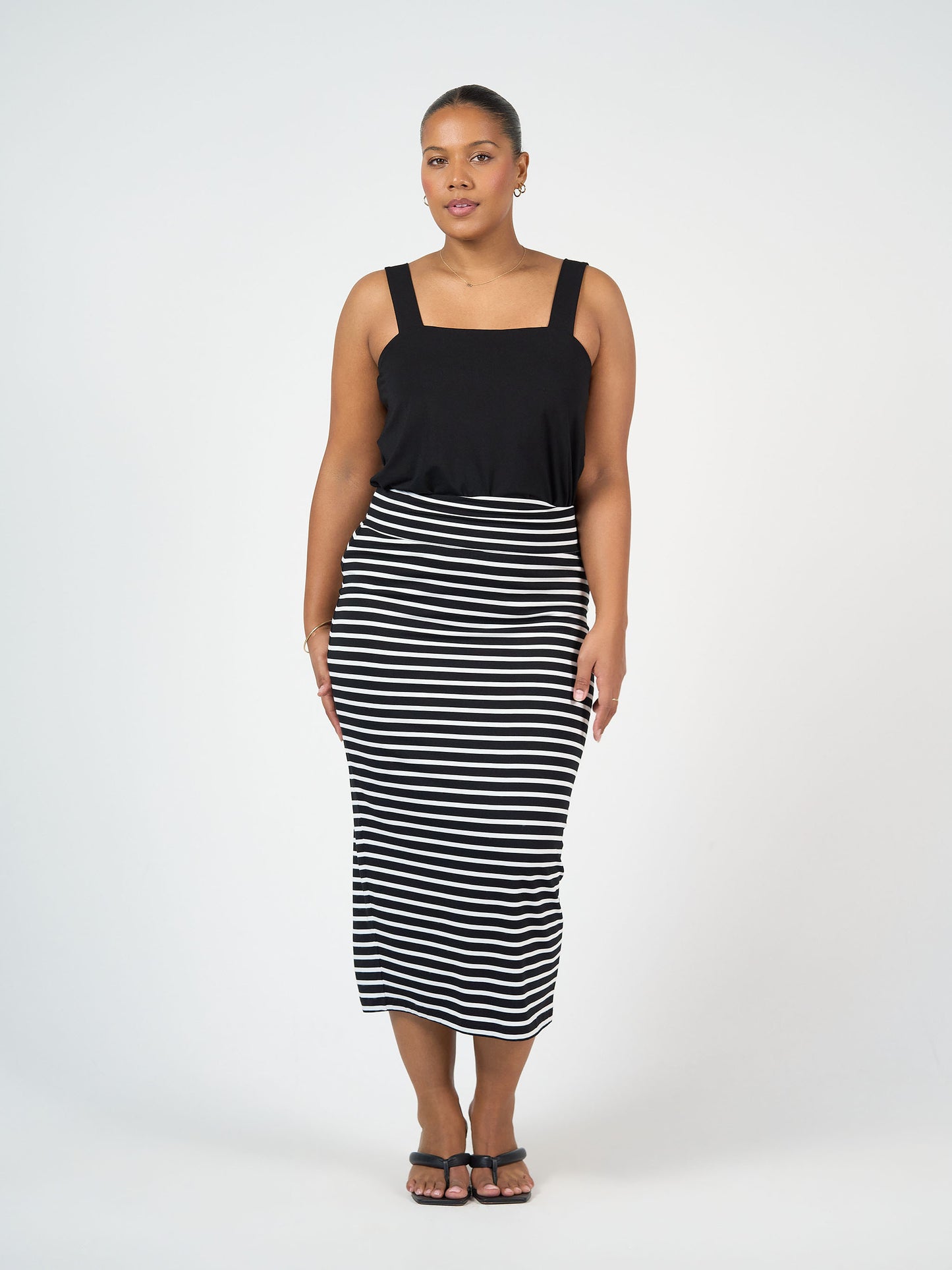 Lou Lou Australia Bamboo Black Sleeveless Top and Black and White Stripe Tube Skirt