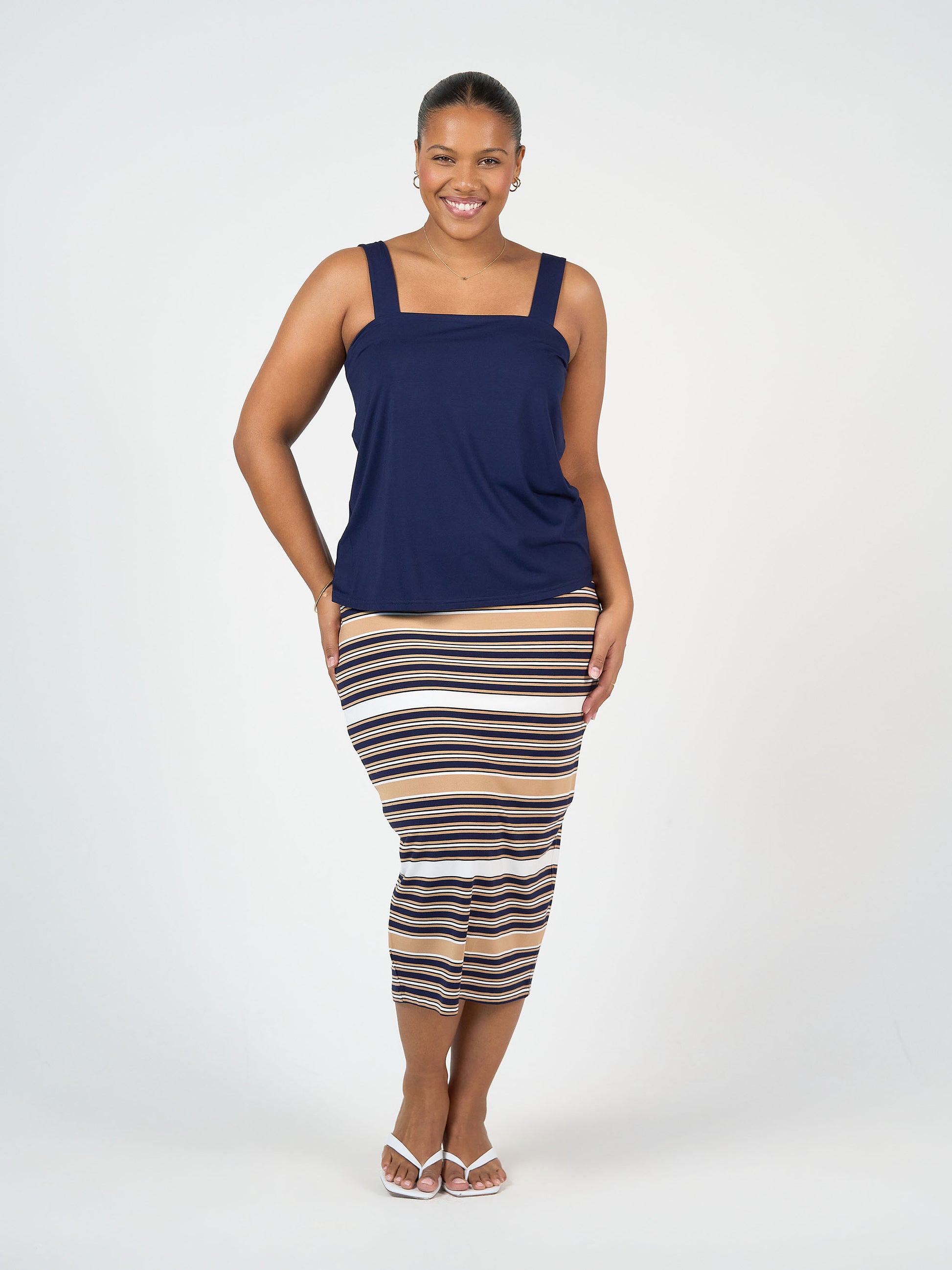 Lou Lou Australia Navy Tank top with tan and navy stripe skirt
