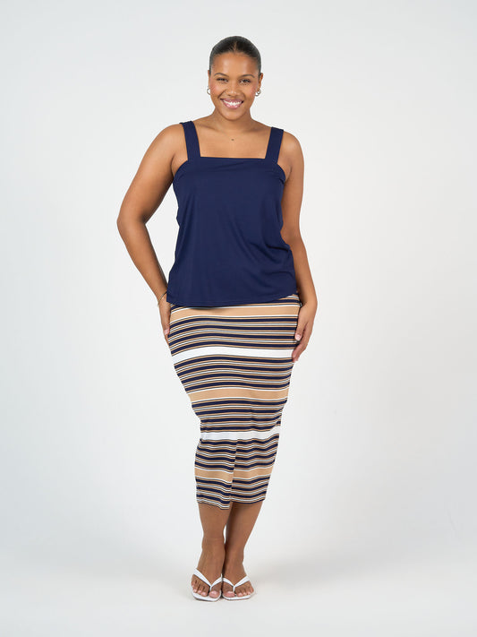 Lou Lou Australia Navy Tank top with tan and navy stripe skirt