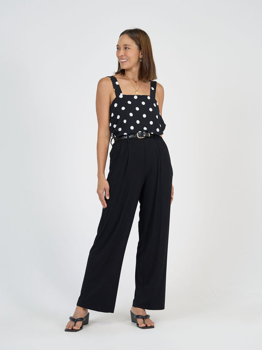 Lou Lou australia Black and white polka dot top and Black Wide Leg Pant