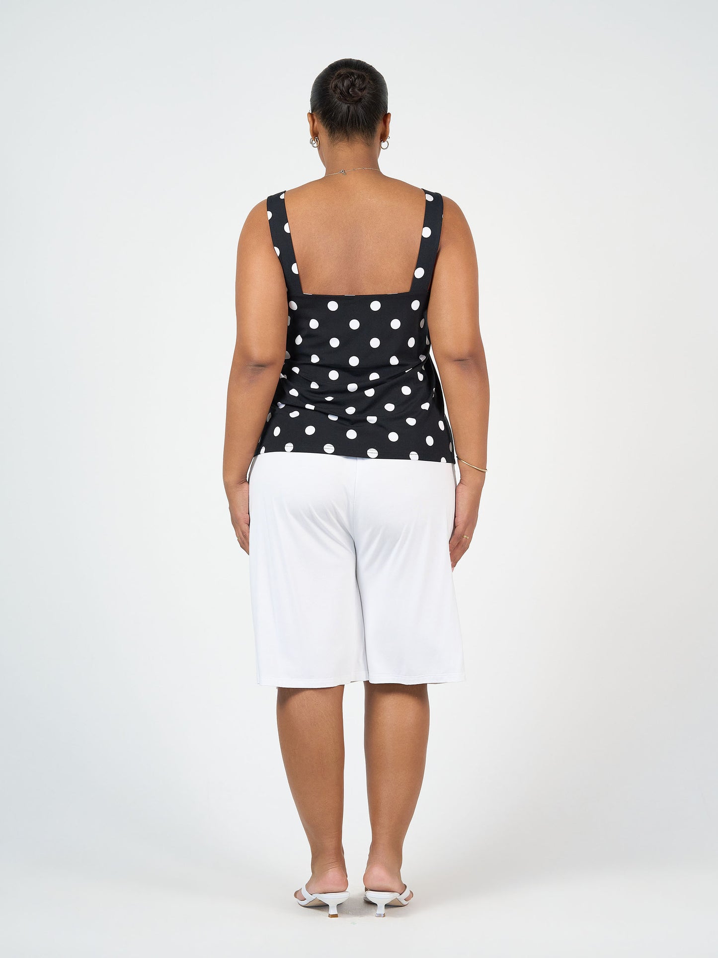 Lou Lou australia Black and white polka dot top and White Wide Leg knee length shorts