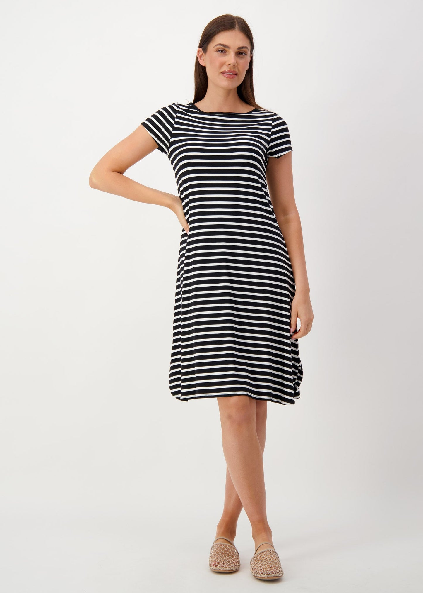 Cher Bamboo Short Sleeve T-Shirt Dress - Black & White Stripe