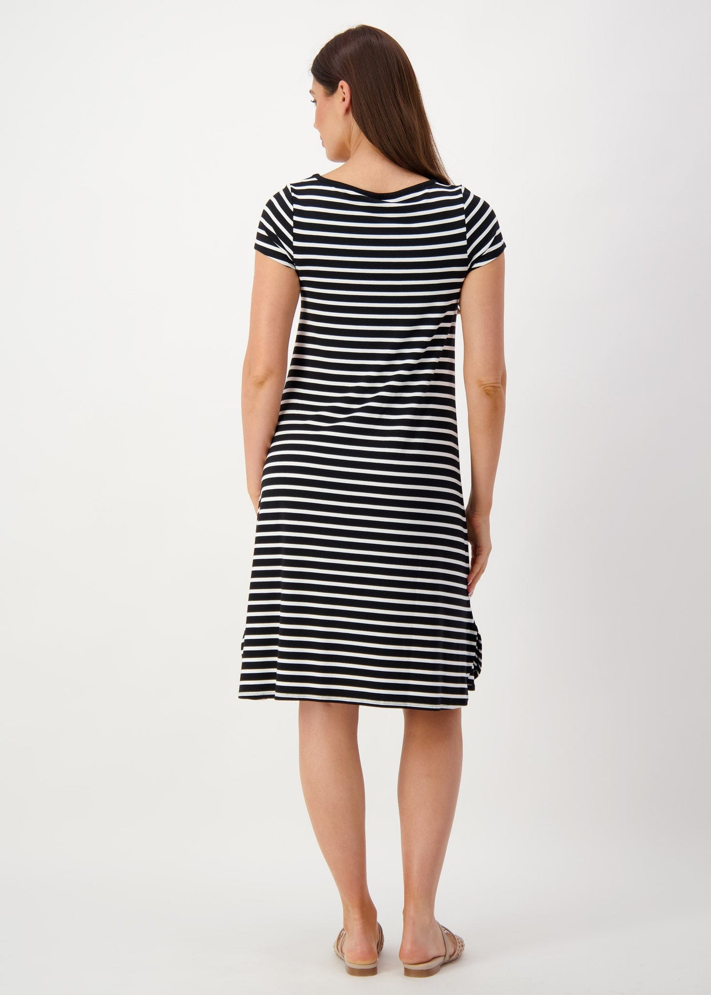 Cher Bamboo Short Sleeve T-Shirt Dress - Black & White Stripe