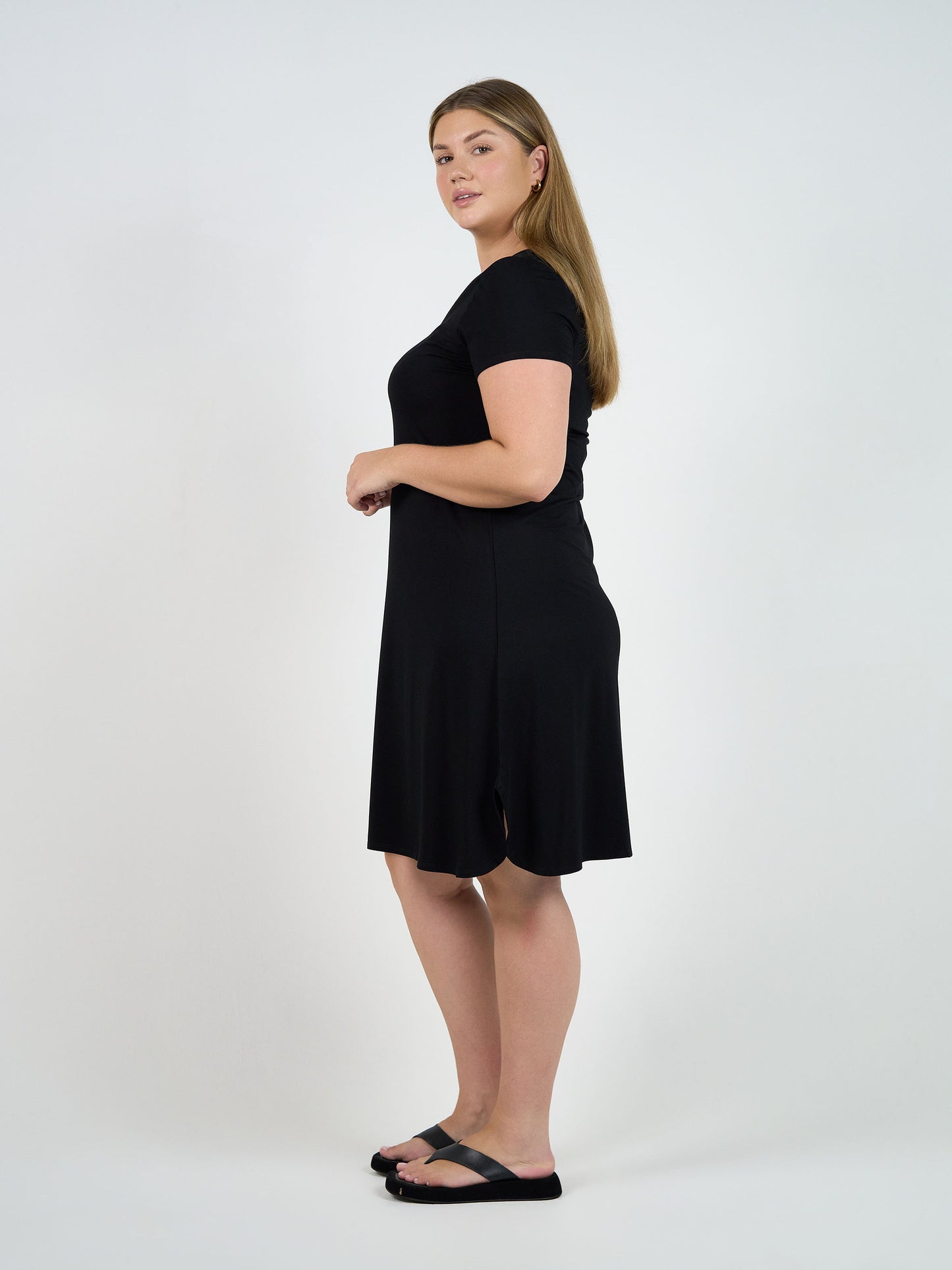 Cher Bamboo Short Sleeve T-Shirt Dress - Black