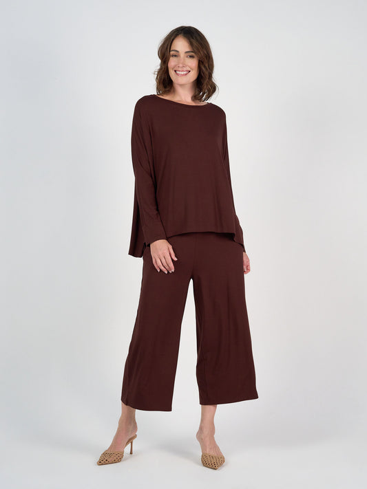 Ciara 7/8 Length Bamboo Culotte Pant - Burgundy