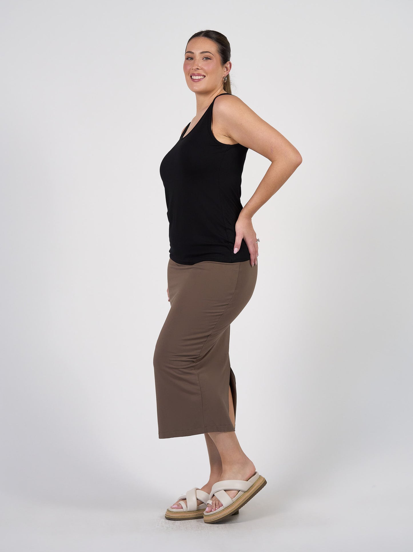 Cindy Sleeveless Bamboo Tank Singlet - Black