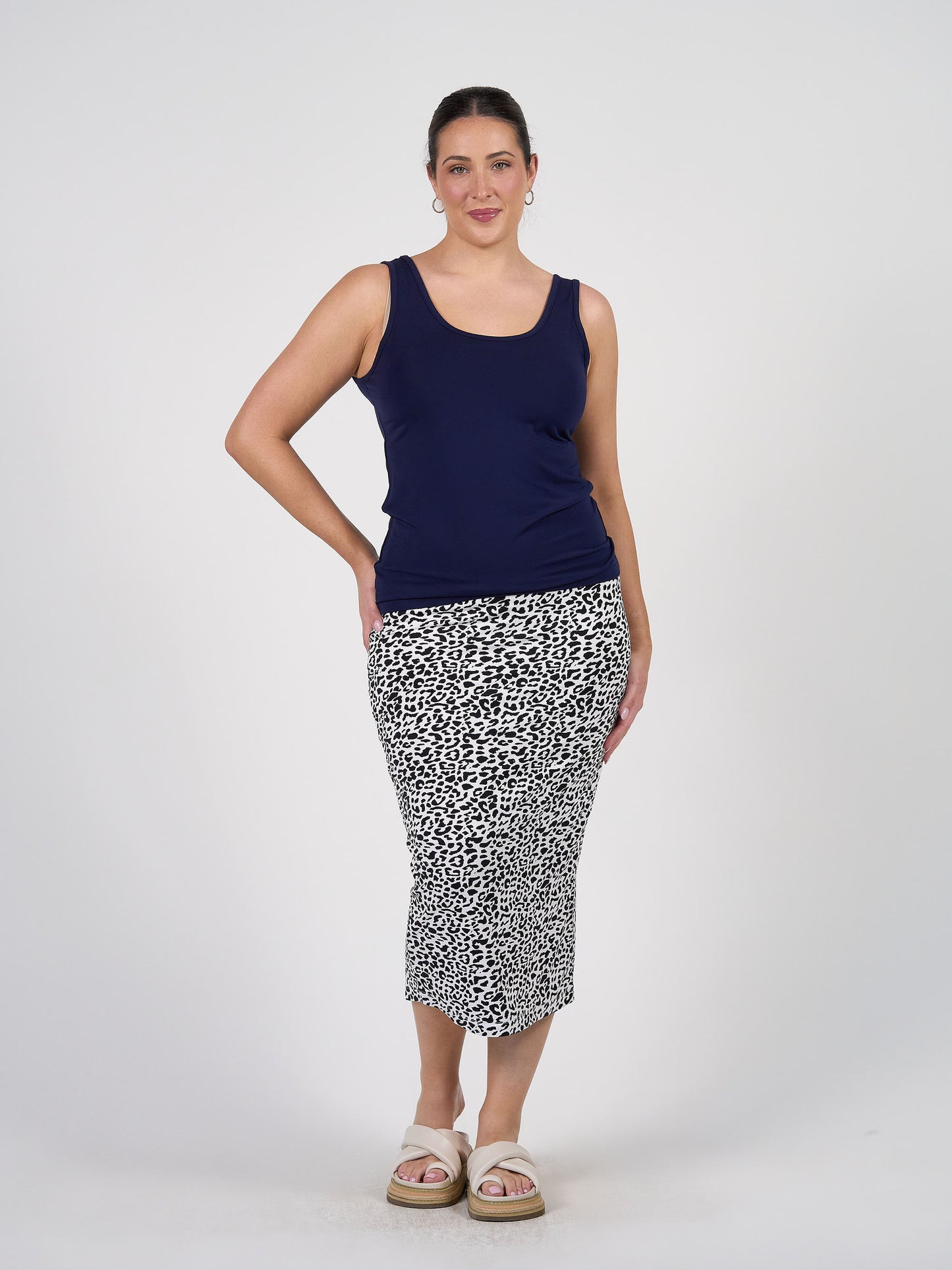 Cindy Sleeveless Bamboo Tank Singlet - Navy