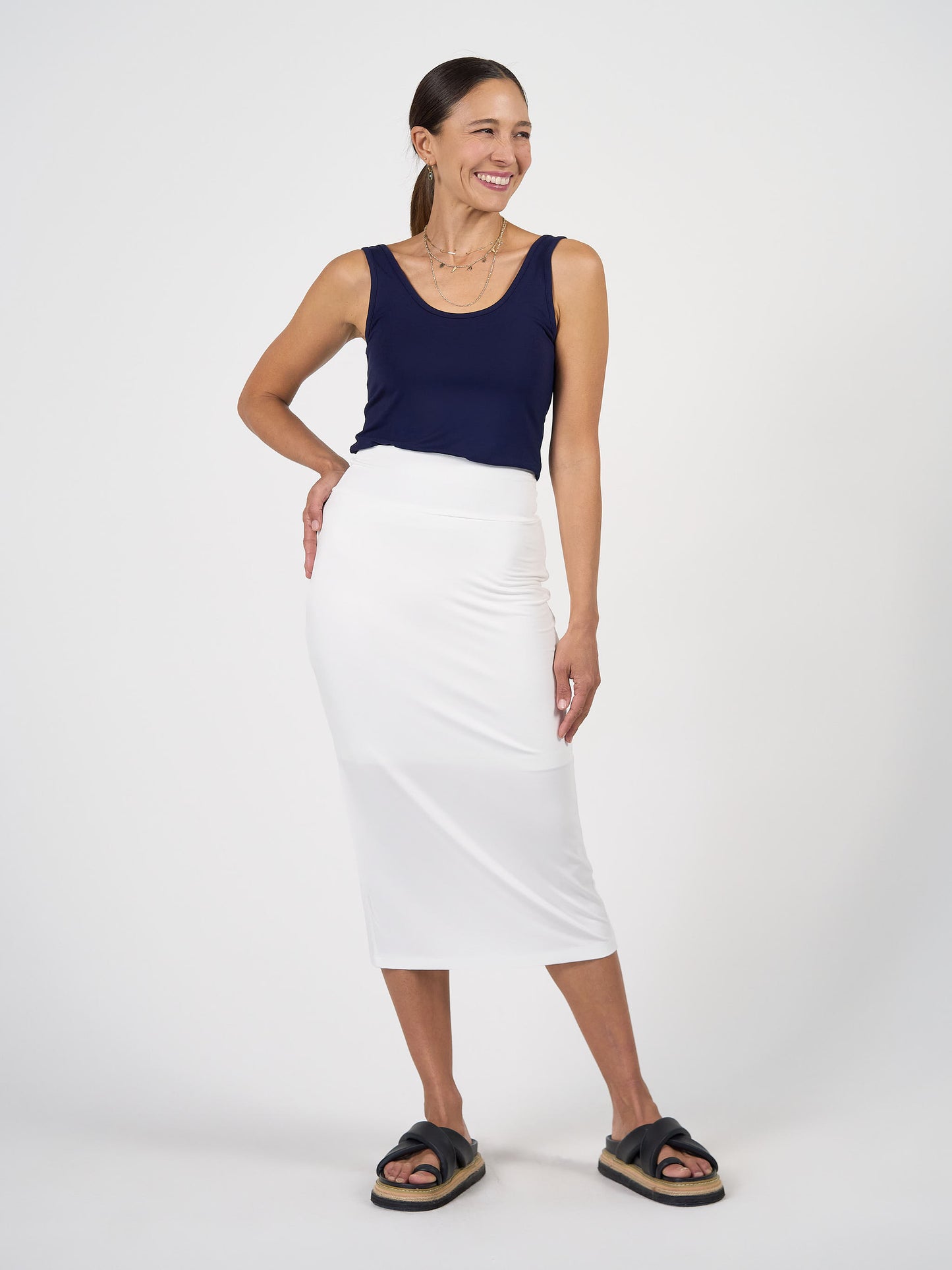 Cindy Sleeveless Bamboo Tank Singlet - Navy