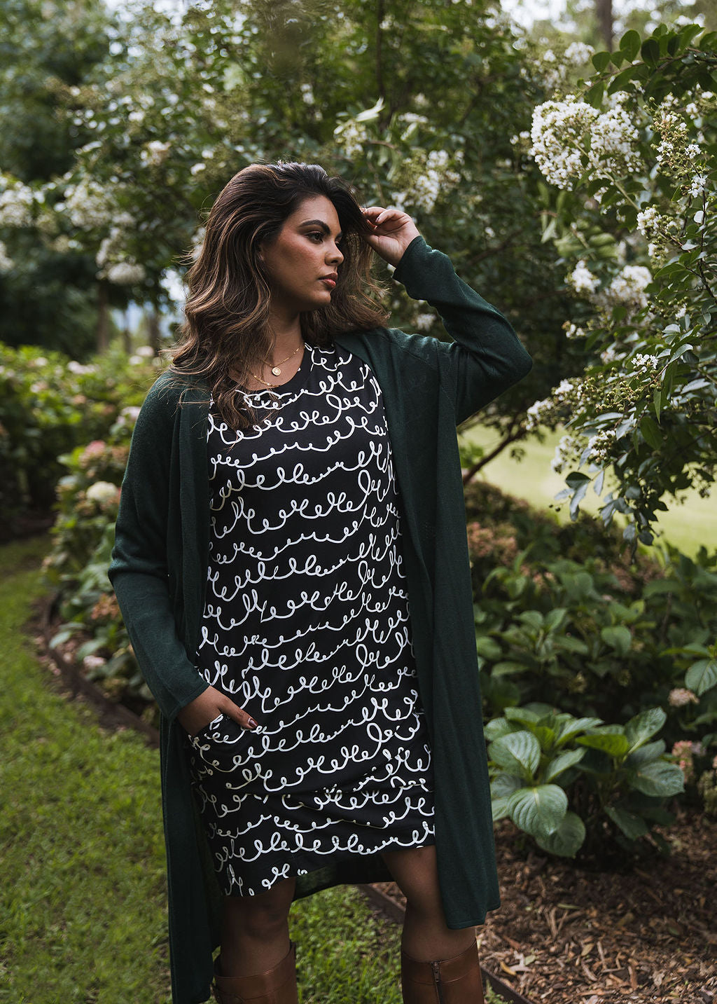 Turner Long-Sleeve Bamboo T-Shirt Dress - Squiggle