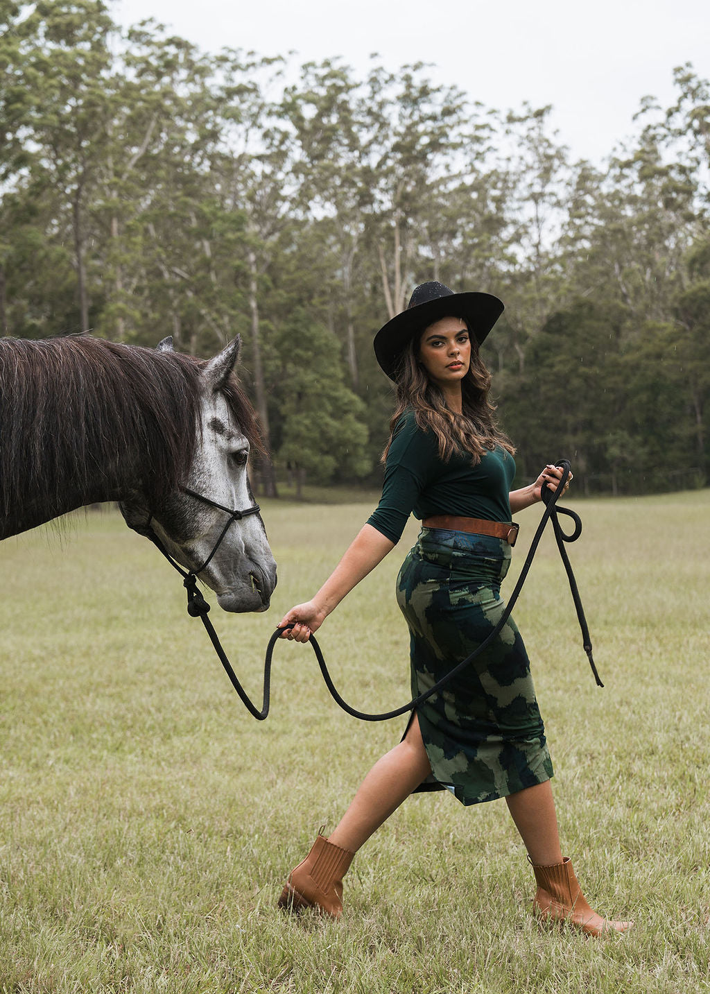 Camila 3/4 Sleeve Bamboo Top - Dark Green