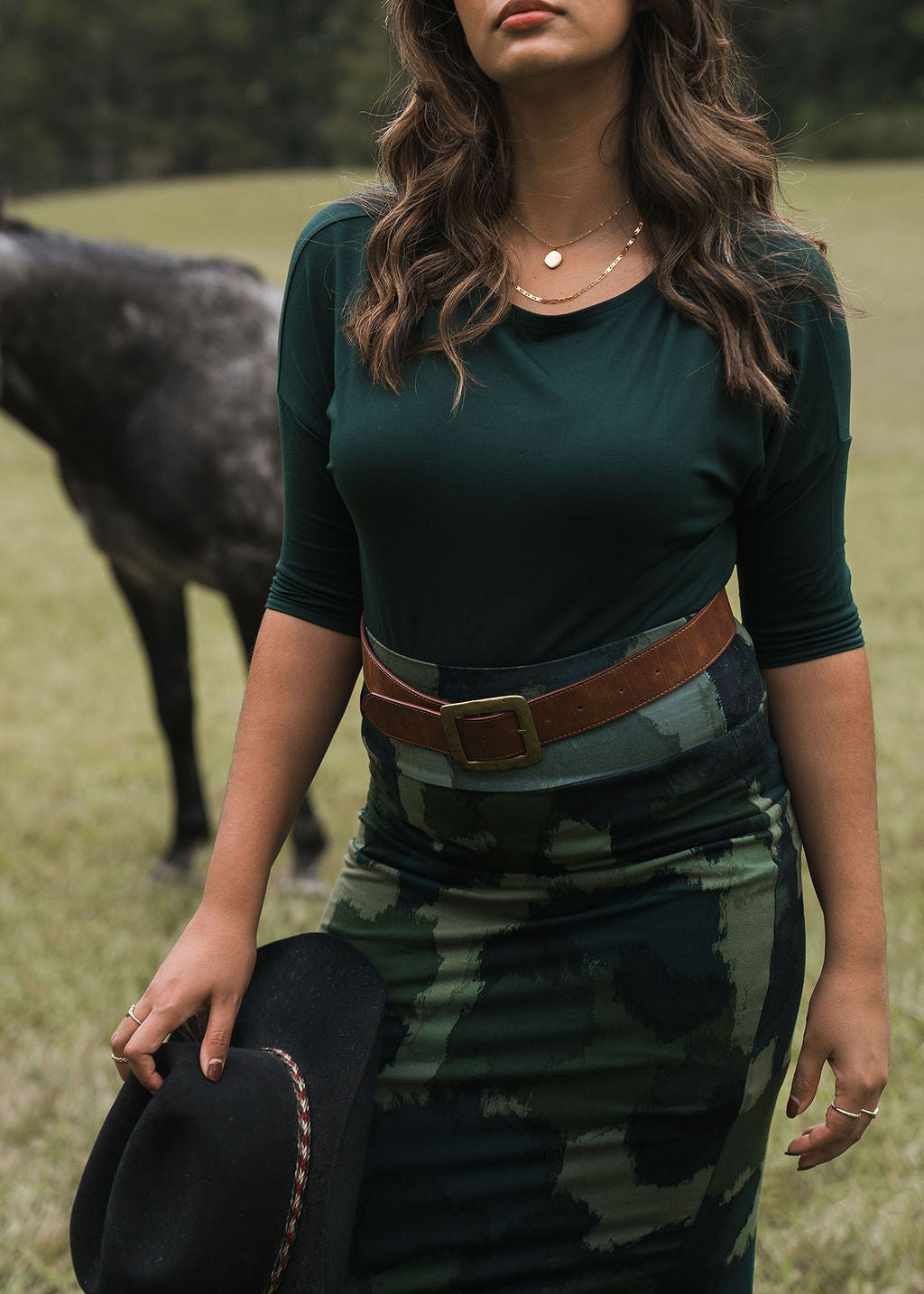 Camila 3/4 Sleeve Bamboo Top - Dark Green