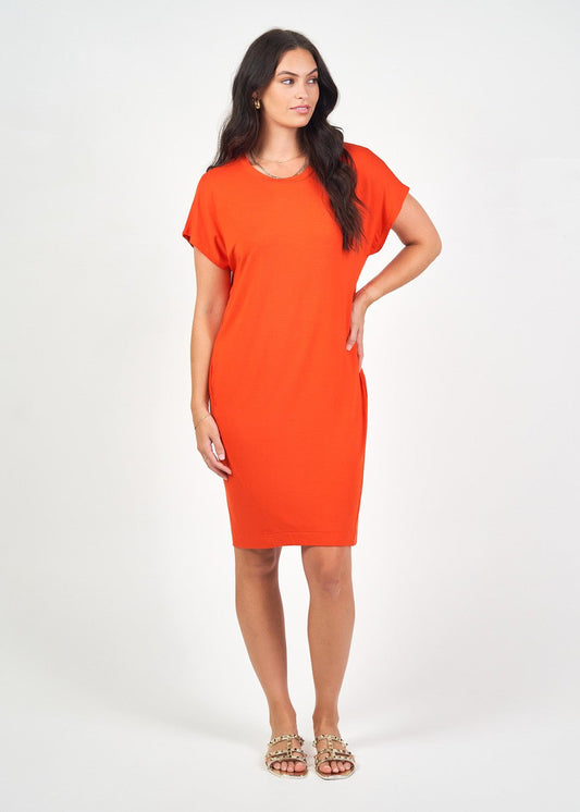 Nicks Bamboo Short Sleeve T-Shirt Dress - Fiery Red