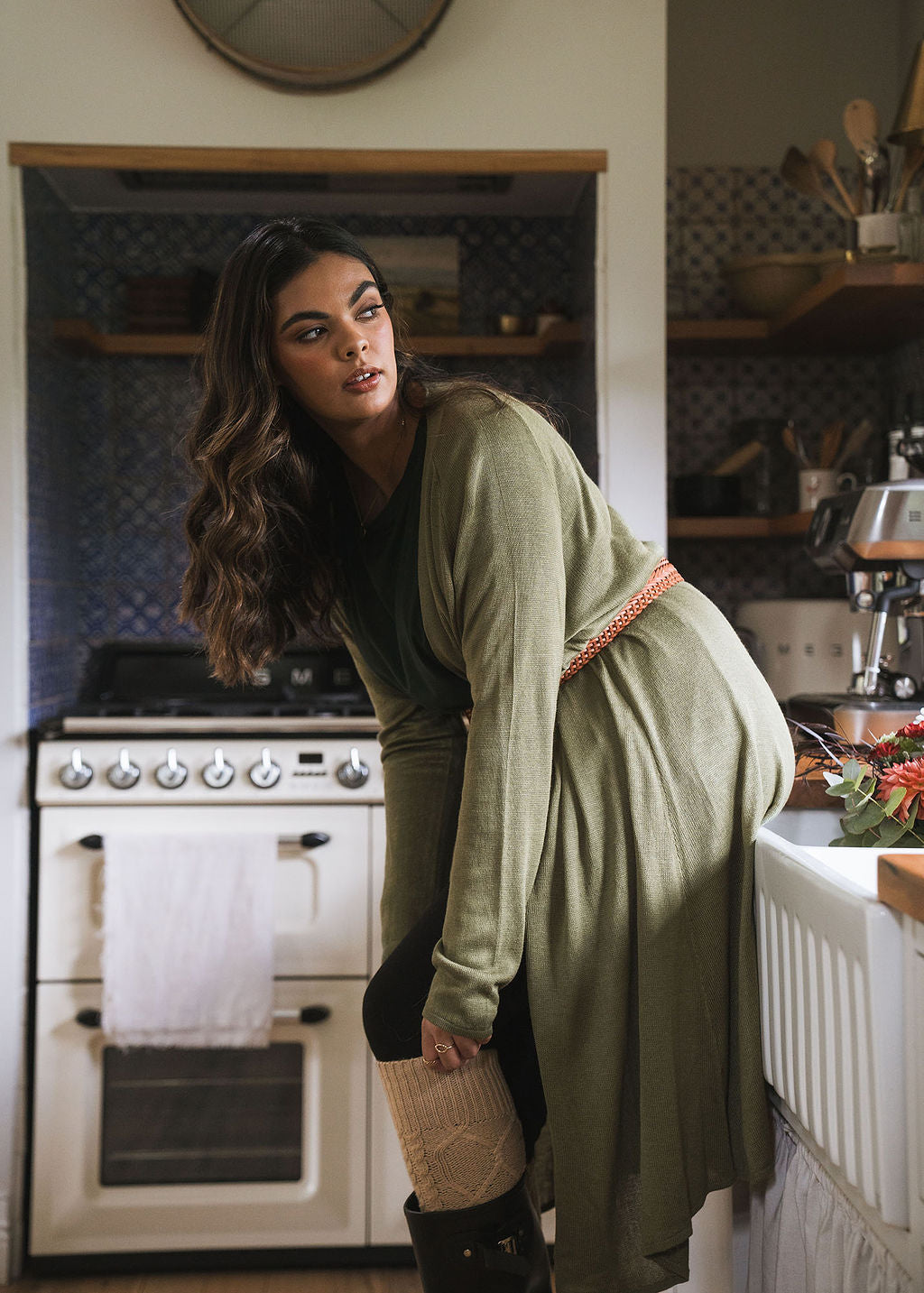 Quatro Cashmere/Bamboo Duster Jacket - Olive