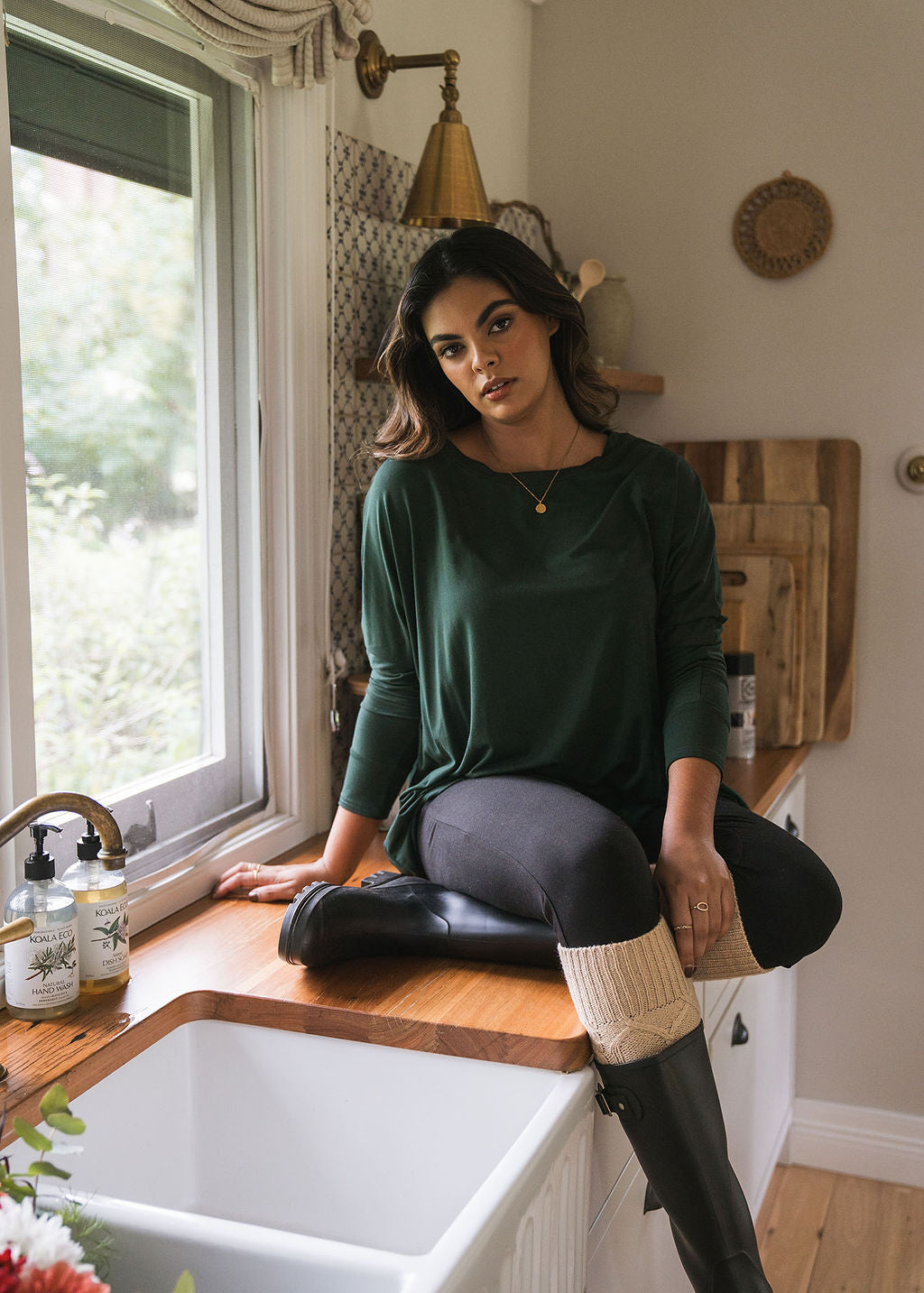 Gina Long Sleeved Bamboo Top - Dark Green