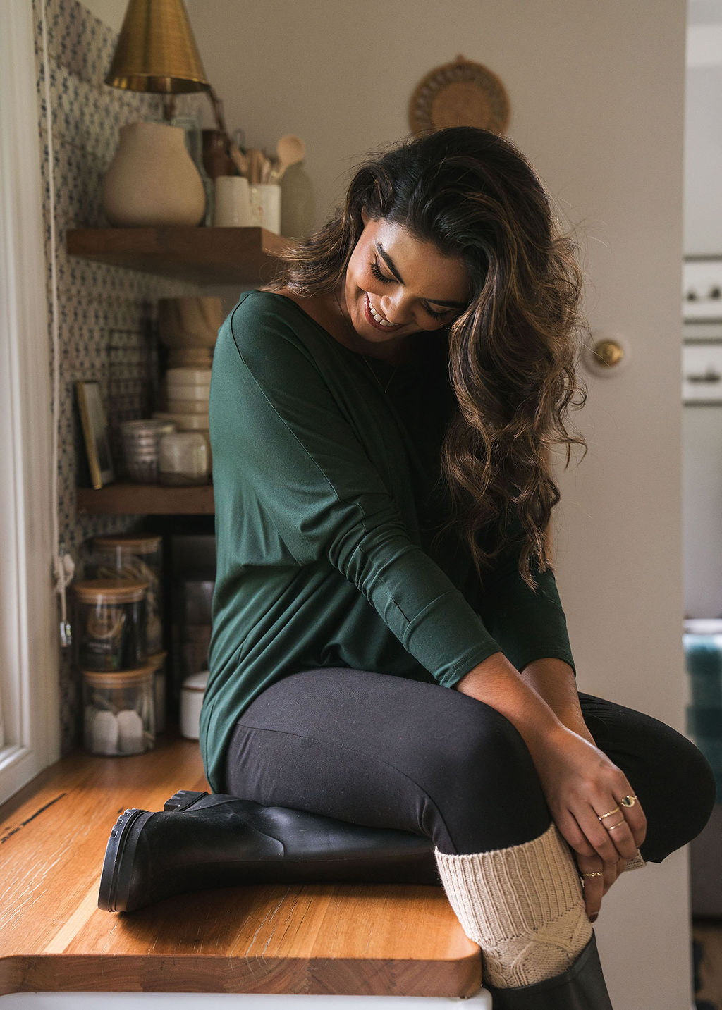 Gina Long Sleeved Bamboo Top - Dark Green