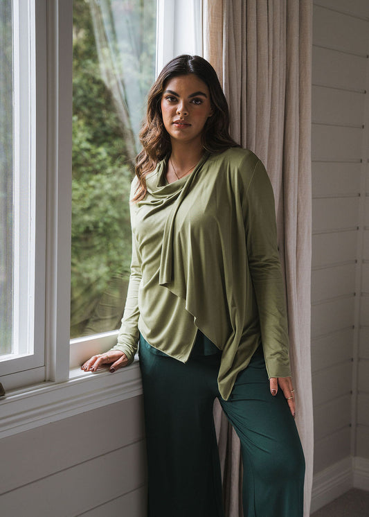 Joni Bamboo Waterfall Cardigan/Jacket - Olive