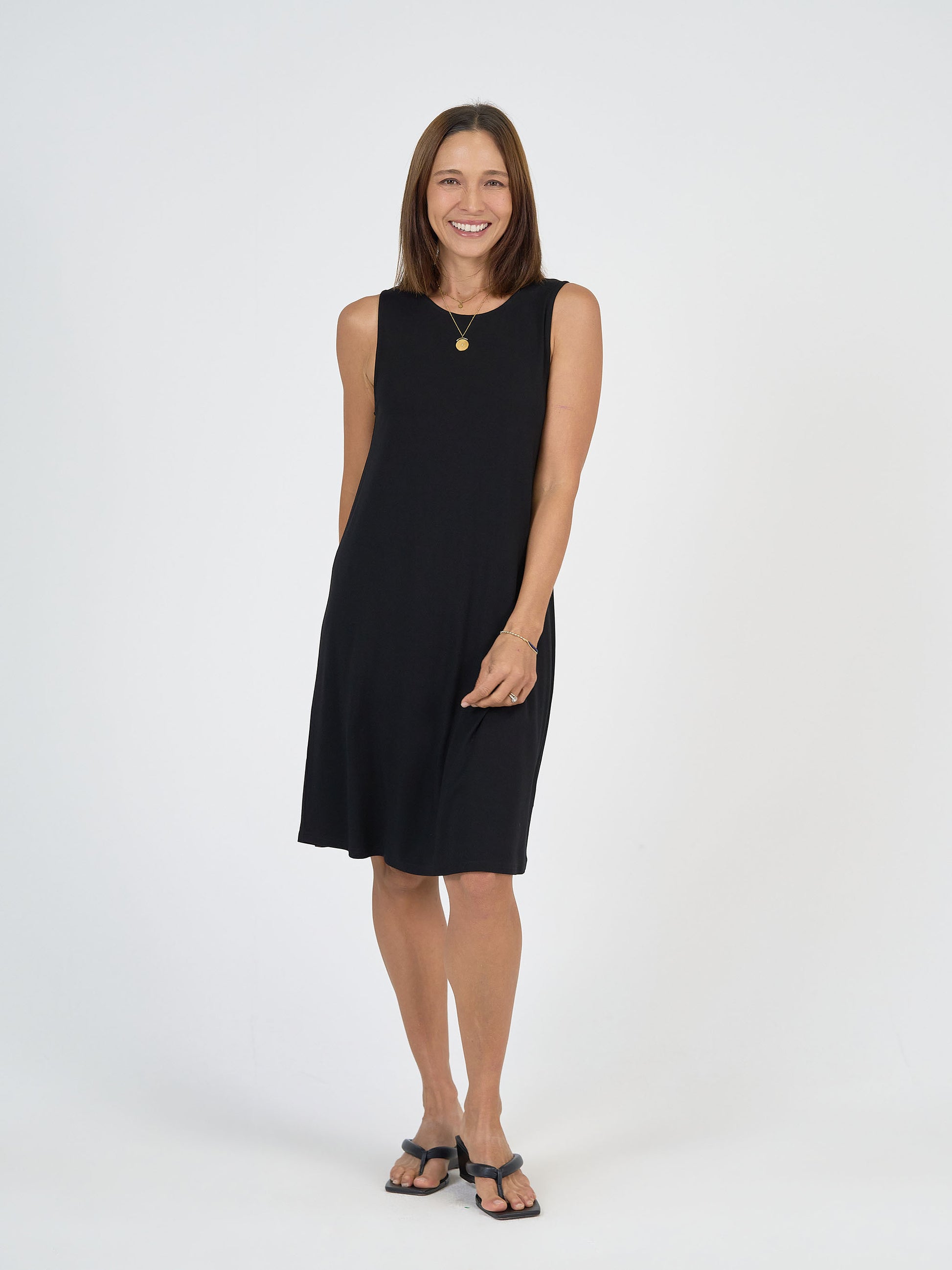Lou Lou Australia Bamboo Sleeveless black knee length shift dress 