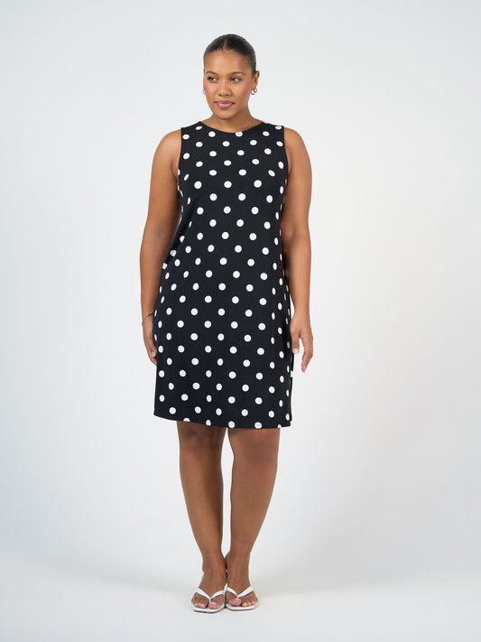 Lou Lou Australia Bamboo Black and White Polka dot knee length shift dress 