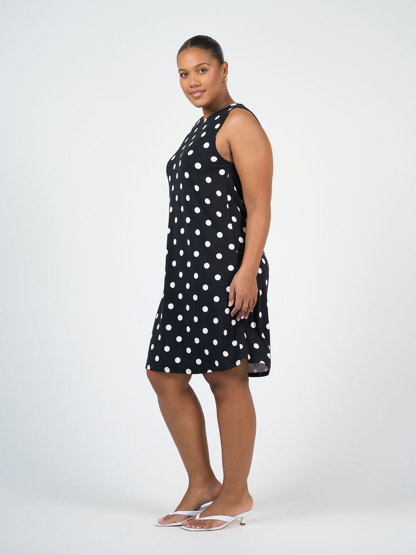 Lou Lou Australia Bamboo Black and White Polka dot knee length shift dress 